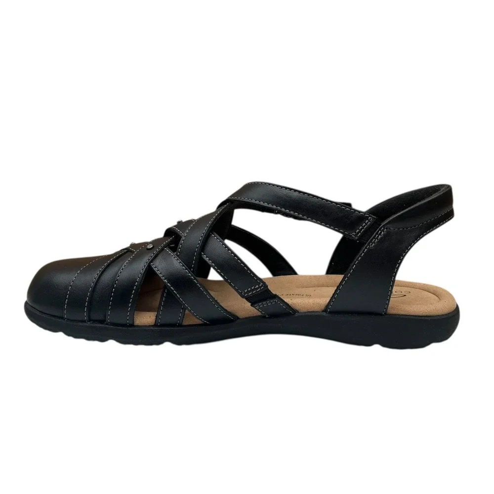 Clarks Elizabelle Sea Womens Leather Fisherman Sandals Size 8.5 Black Adjustable